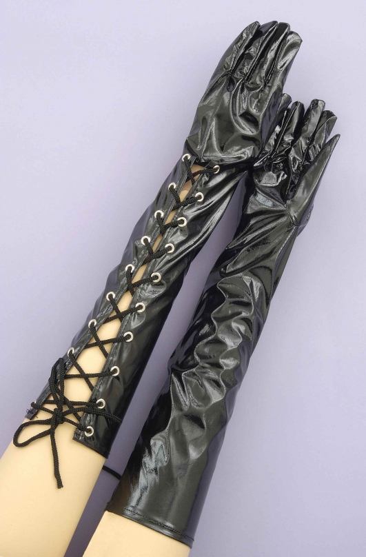 costume di carnevale GUANTI NERI  E ROSSI CON LACCI