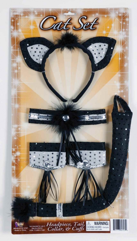 Set Accessori Gatto Nero Per Carnevale E Cosplay: Cerchietto, Papillon E Coda Da 60 Cm, Per Bambini E Adulti