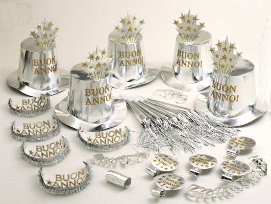 costume di carnevale PARTY KIT BUON ANNO ARGENTO PER 10 PERSONE